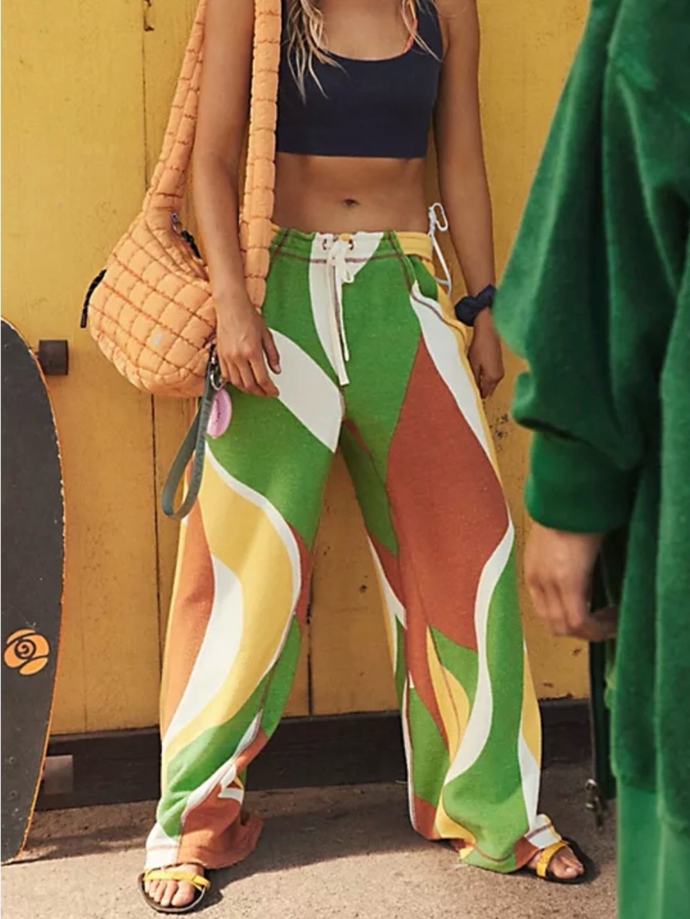Free People New One Above Wide-Leg Pants Yellow Wave Pattern